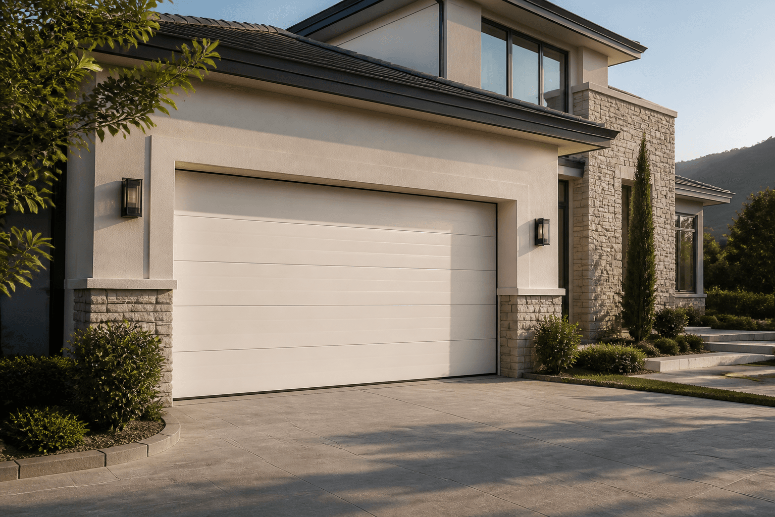 Modern villa with an insulated steel sectional garage door