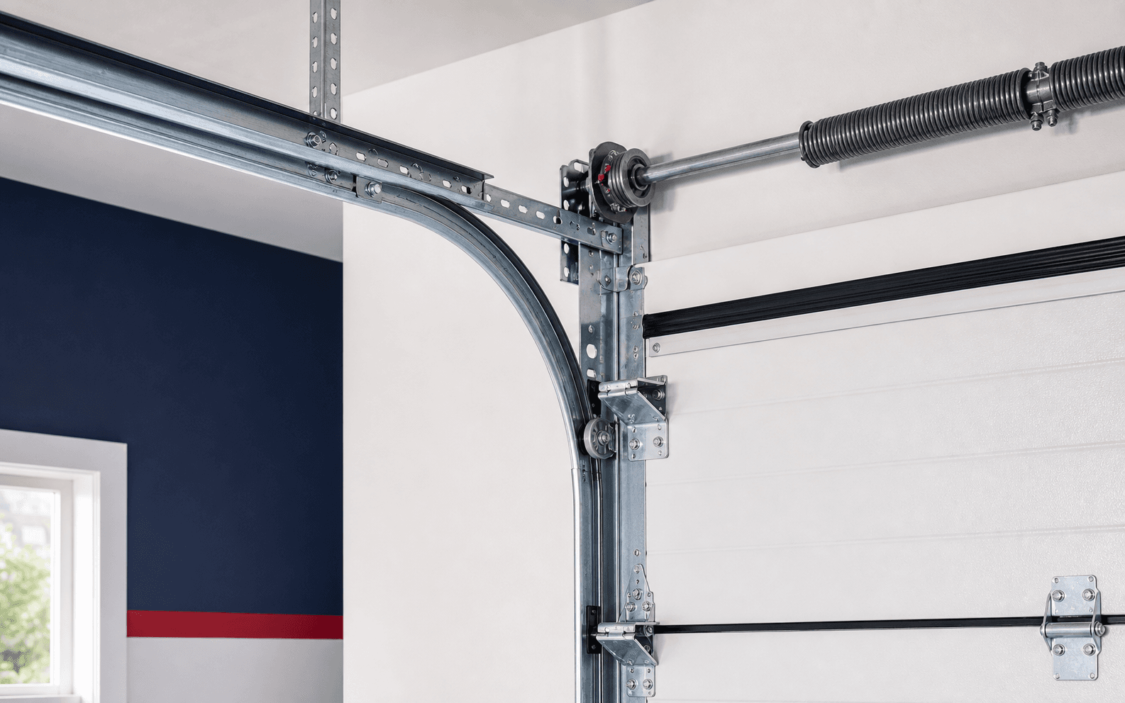 Real steel sectional garage door track torsion spring roller hinge and hardware details